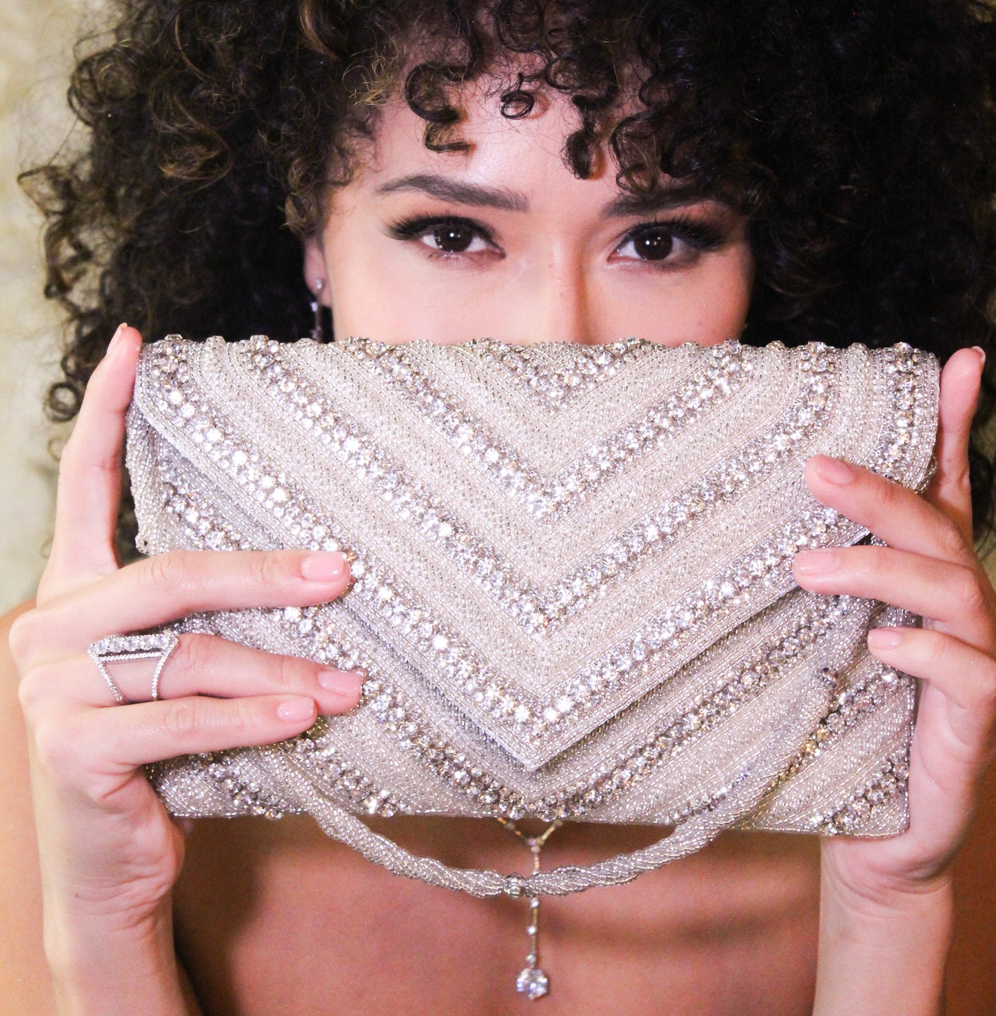 Silver clutch bag