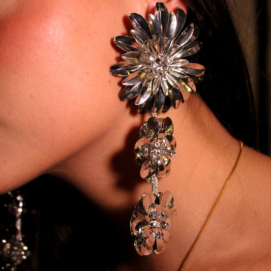 Aretes maxi flores plata